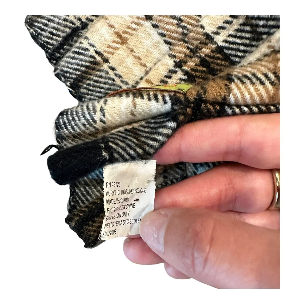 Echo Black Brown Beige Plaid Ruched Cozy Winter Cold Weather Scarf